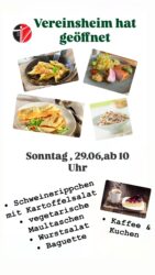 Vereinsheim am Sonntag, 29. Juni geöffnet