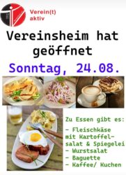 Vereinshaus am Sonntag, 24. August geöffnet