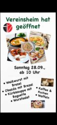 Vereinshaus am Sonntag, 28.September geöffnet