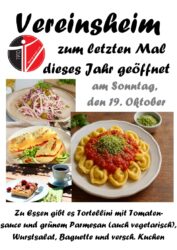 Vereinshaus am Sonntag, 19.Oktober geöffnet