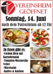 Vereinshaus am Sonntag, 14. Juni geöffnet