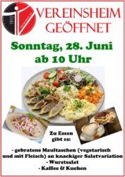 Vereinshaus am Sonntag, 28. Juni geöffnet
