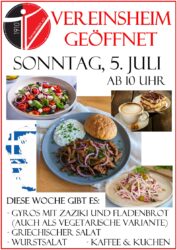 Vereinshaus am Sonntag, 5. Juli geöffnet